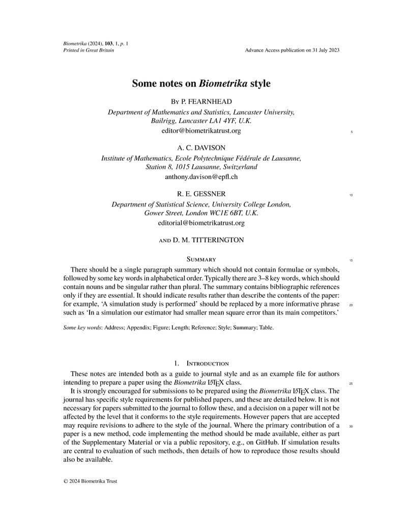Template for OUP Biometrika