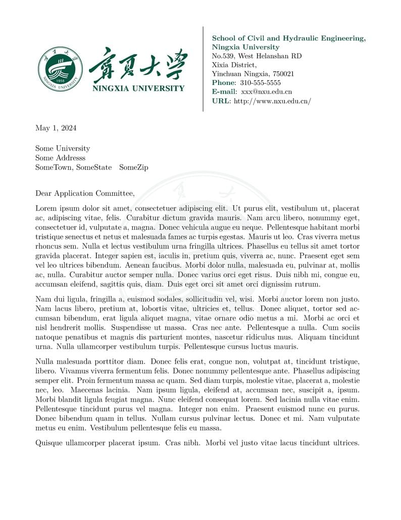 NXU Letter Template