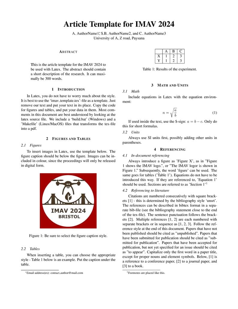 Article Template for IMAV 2024