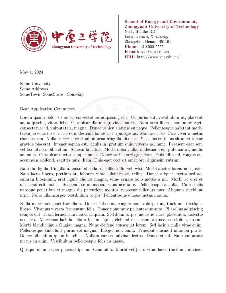 ZUT Letter Template