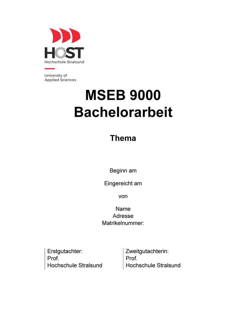 HOST Hochschule Stralsund Bachelorarbeit Vorlage