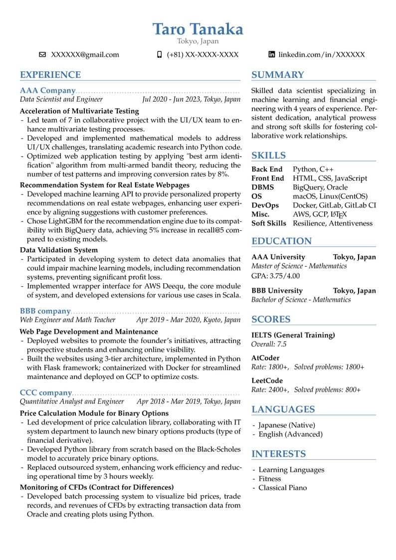 Two-column CV template with ModernCV