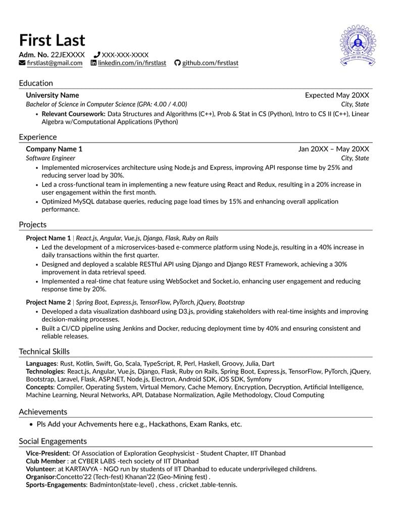IIT Dhanbad - Resume (OnCampus)