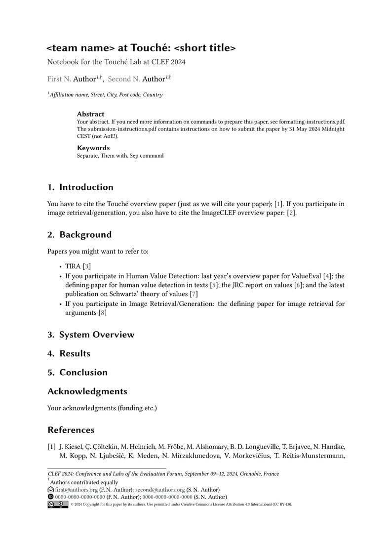 Notebook for the Touché Lab at CLEF 2024