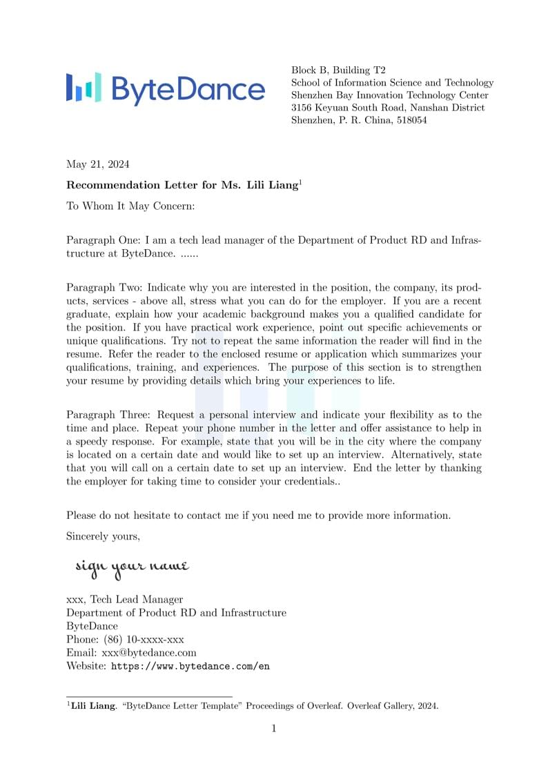 ByteDance Letter Template