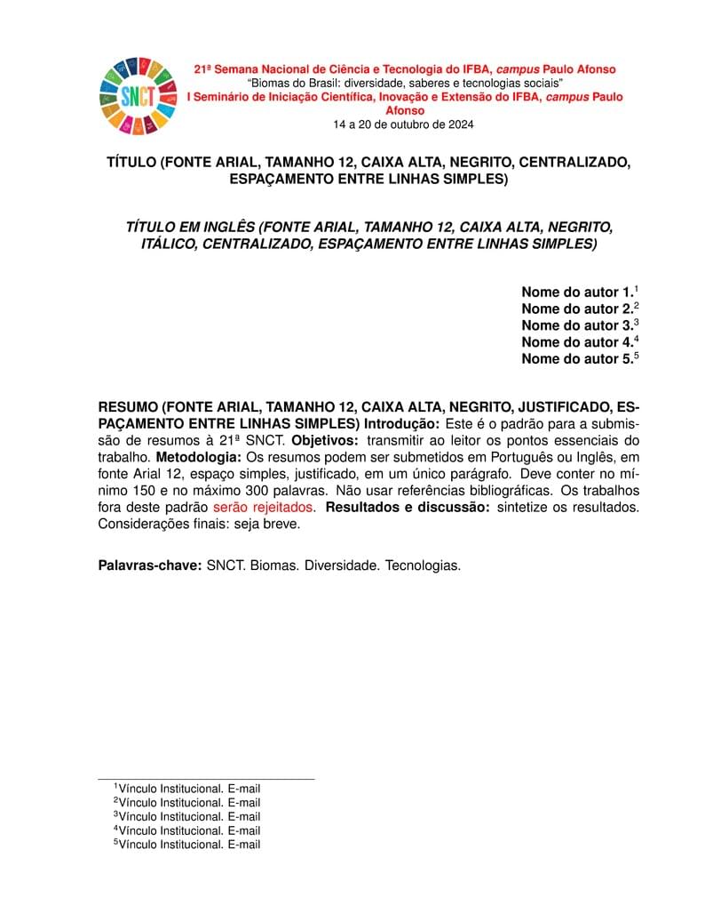 Template - Resumo Simples - SNCT 2024 Campus Paulo Afonso