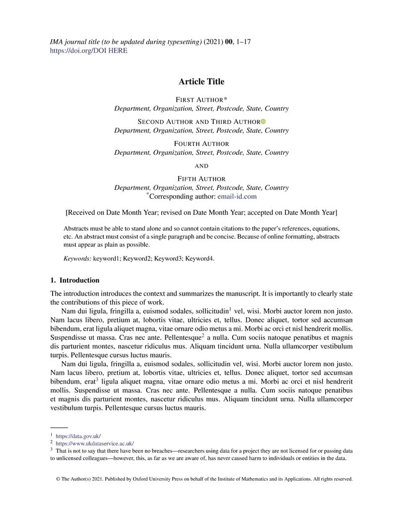 Institute of Mathematics and its Applications (IMA) Template