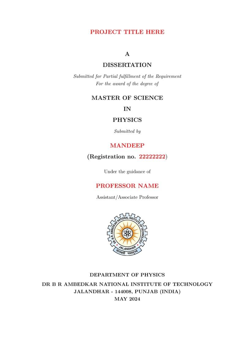 MSc Physics Thesis NIT JALANDHAR