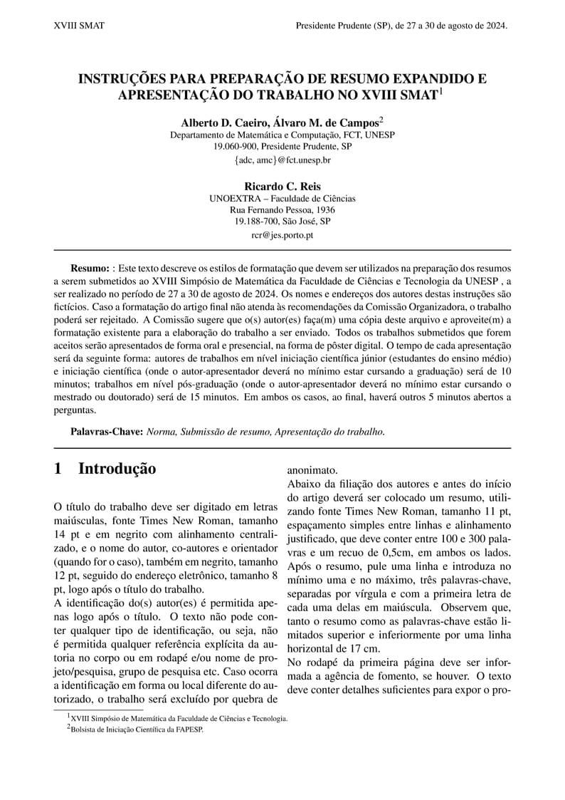 Modelo para Submissão de Trabalhos para o SMAT 2024