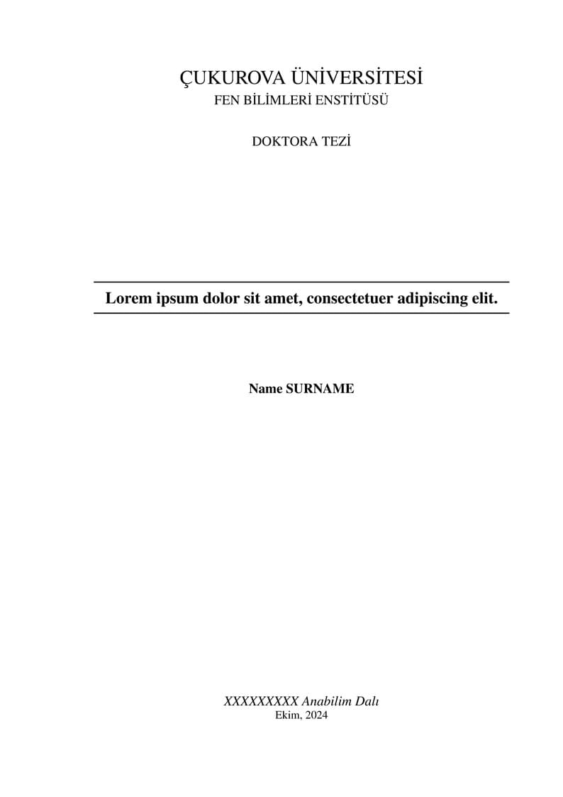 Çukurova Üniversitesi Fen Bilimleri Enstitüsü Tez şablonu