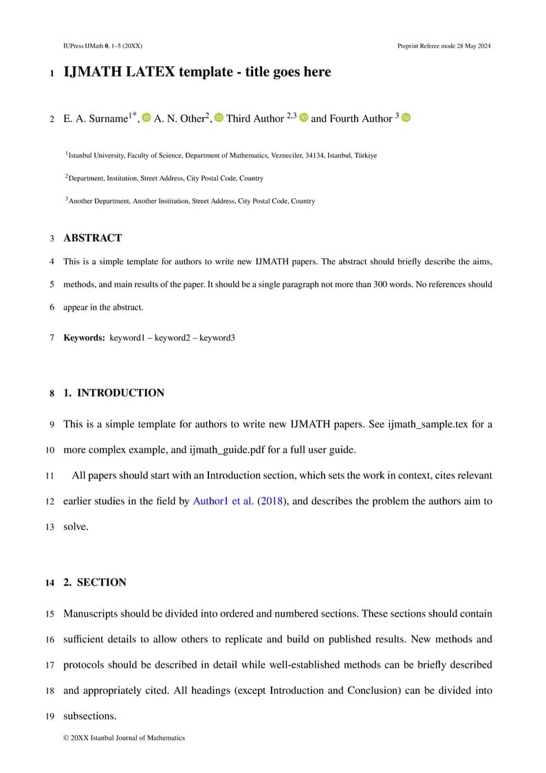Istanbul Journal of Mathematics Latex template