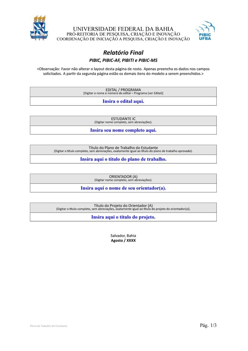 Template para relatório final PIBIC - UFBA