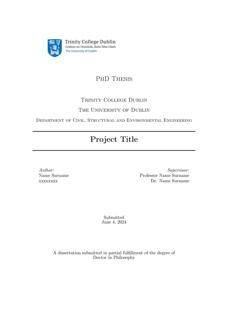 Trinity College Dublin PhD Report Template