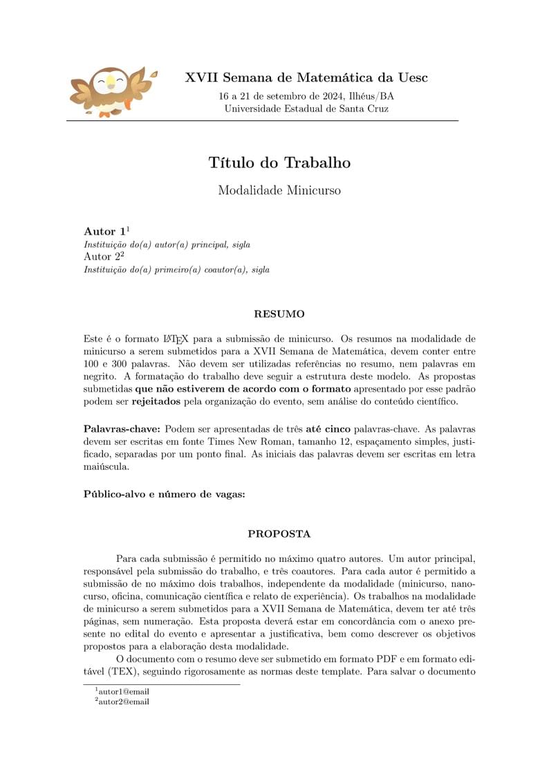 Modelo para Submissão - Minicurso XVII Semat