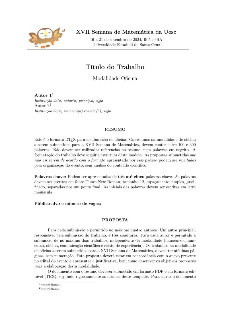Modelo para Submissão - Oficina XVII Semat