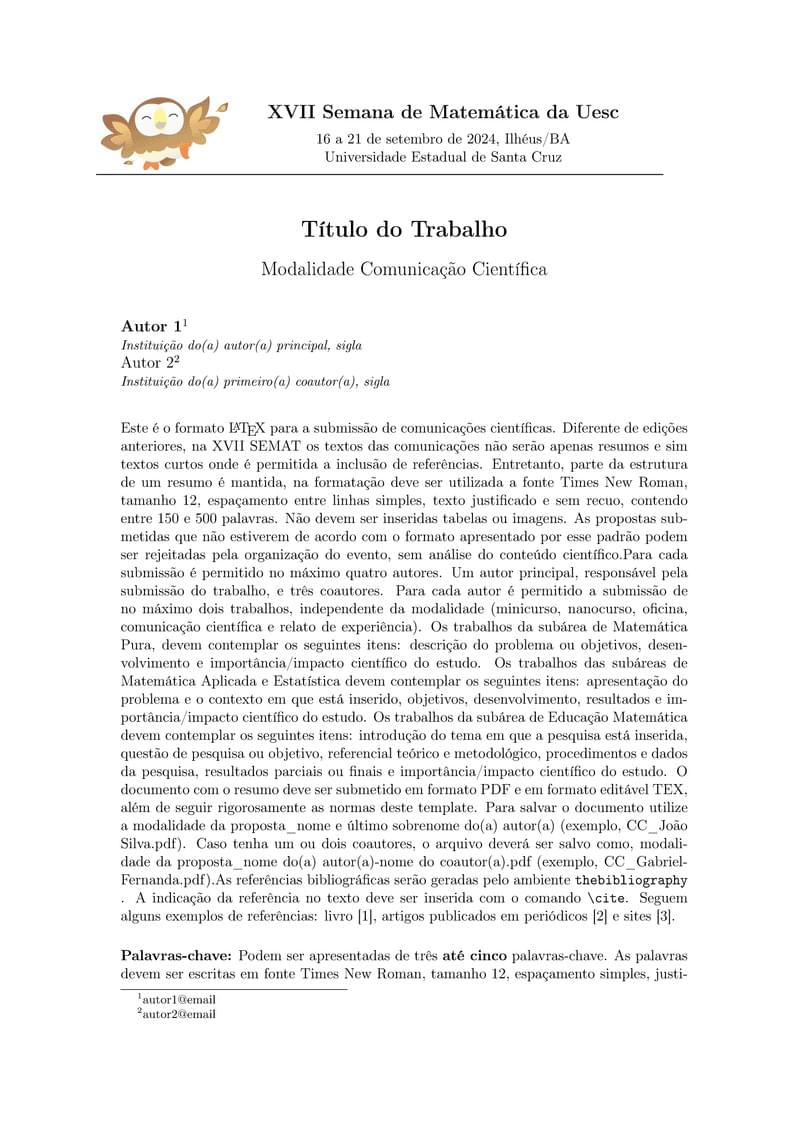 Modelo para Submissão - Comunicação Científica XVII Semat