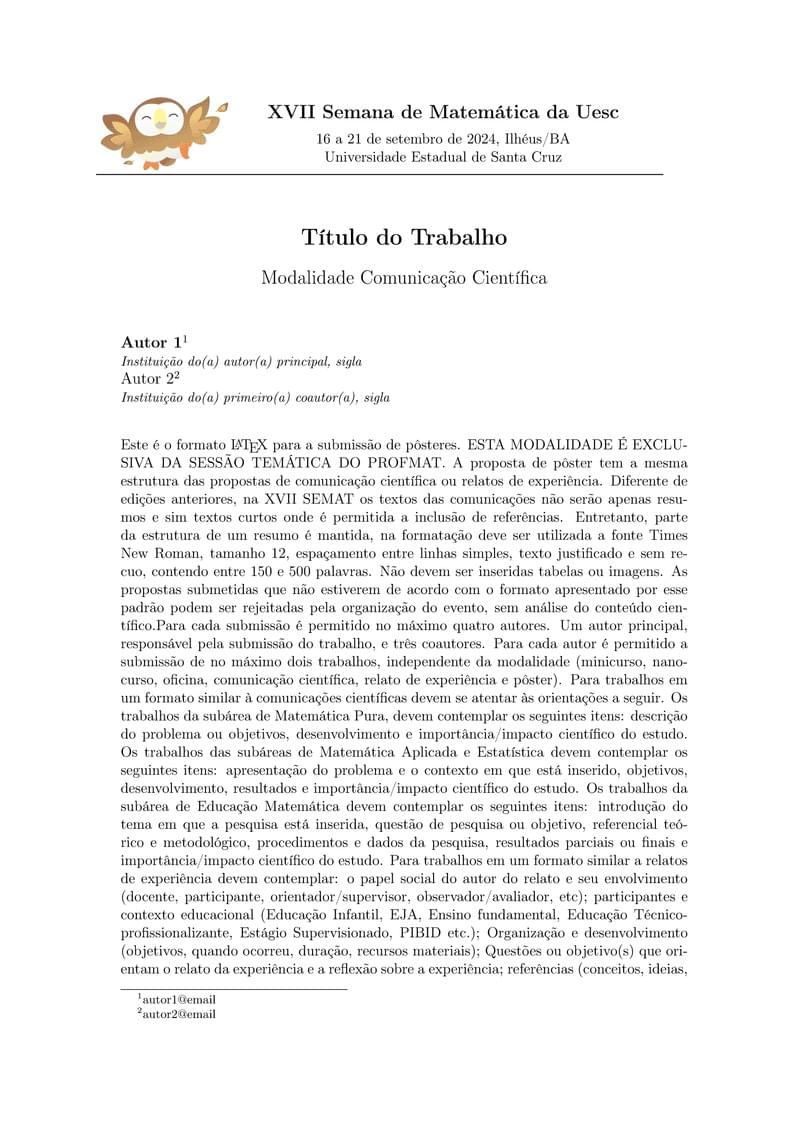 Modelo para Submissão - Poster XVII Semat