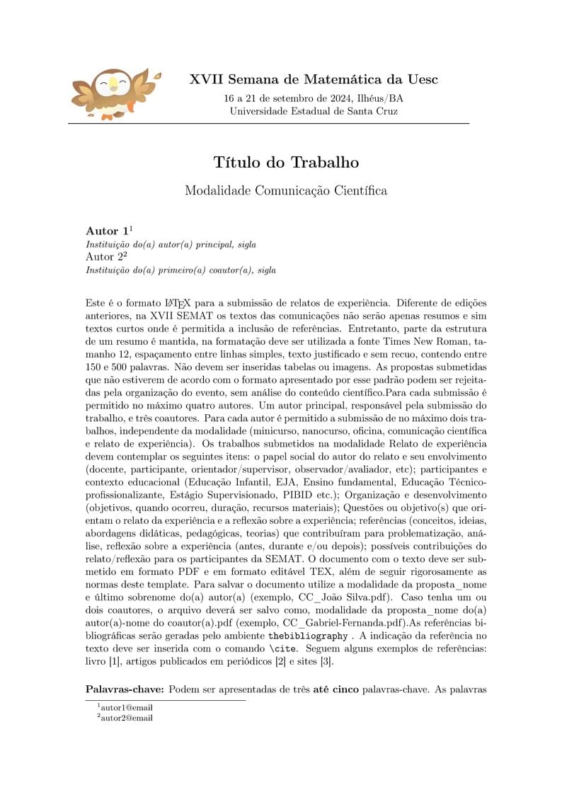 Modelo para Submissão - Relato de Experiência XVII Semat