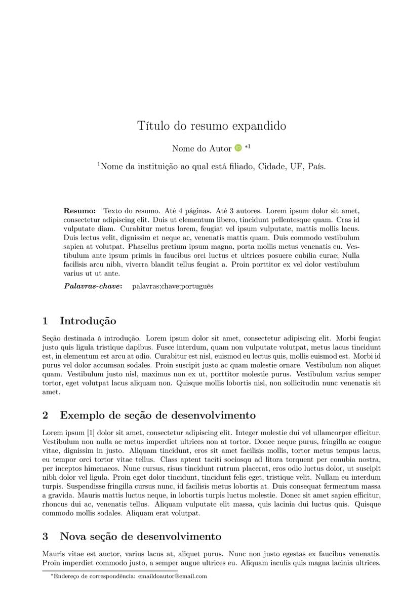 Template para resumo expandido - Revista Brasileira de Física