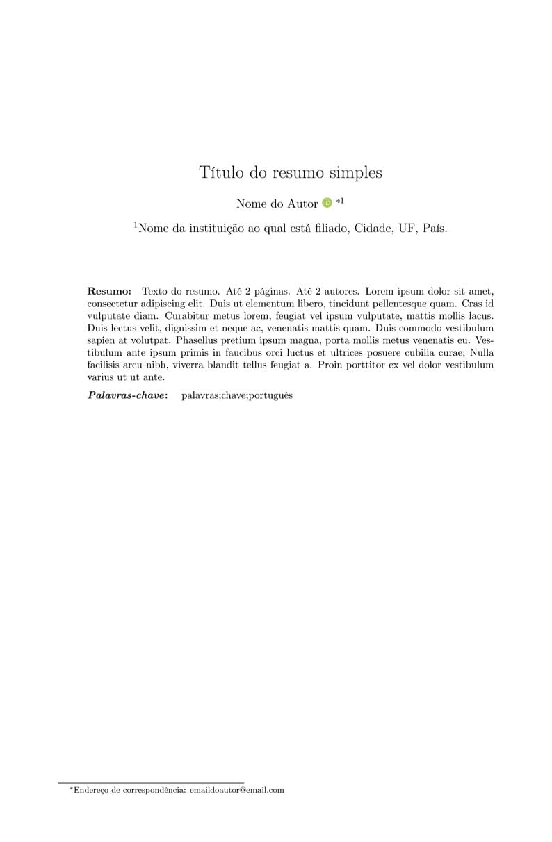 Template para resumo simples - Revista Brasileira de Física
