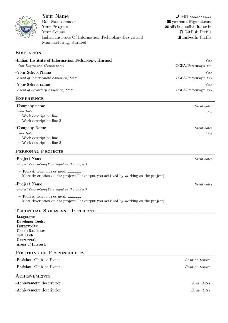IIIT Kurnool Resume