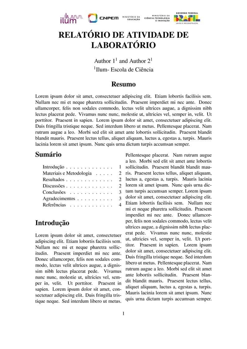 Modelo de Relatório de Atividade de Laboratório- Ilum Escola de Ciência