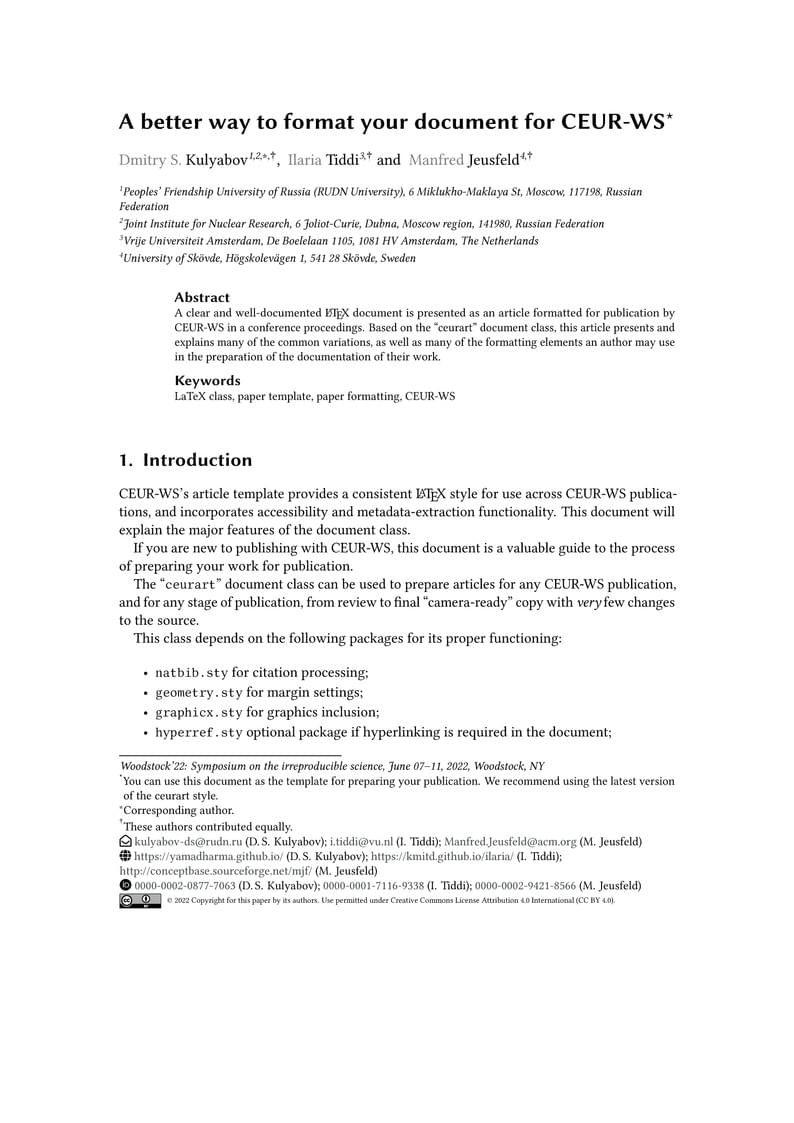 One Column Layout Template for submissions to CEUR Workshop Proceedings (CEUR-WS.org)