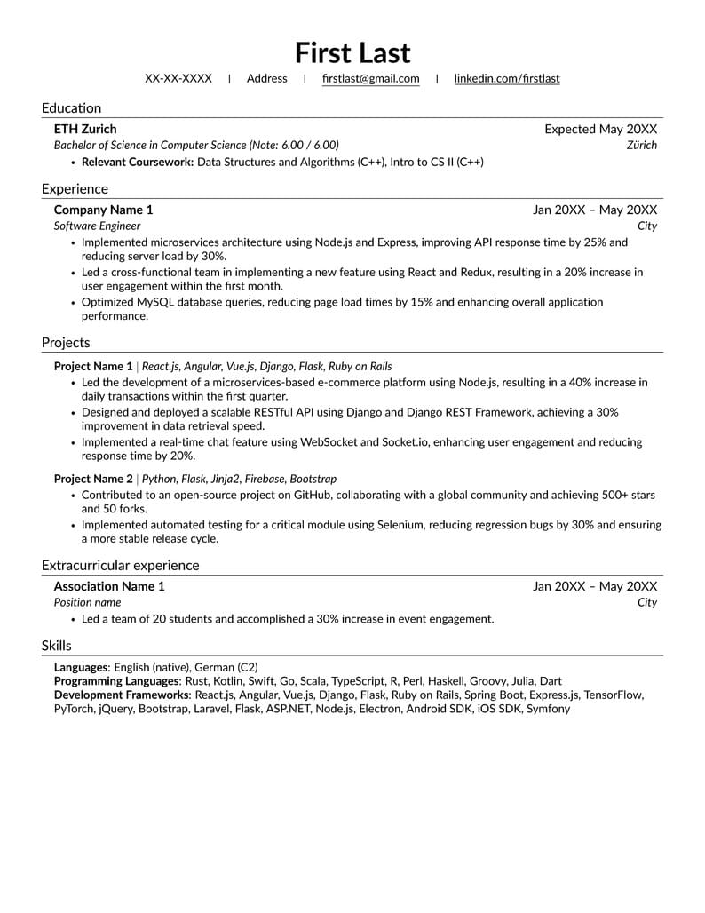 ETH juniors CV Template