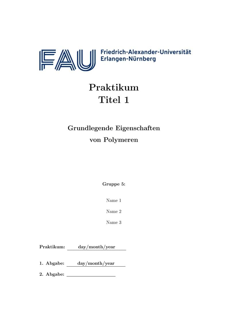 Template Titelblatt Deckblatt Praktikum Labworks Friedrich Alexander Universität