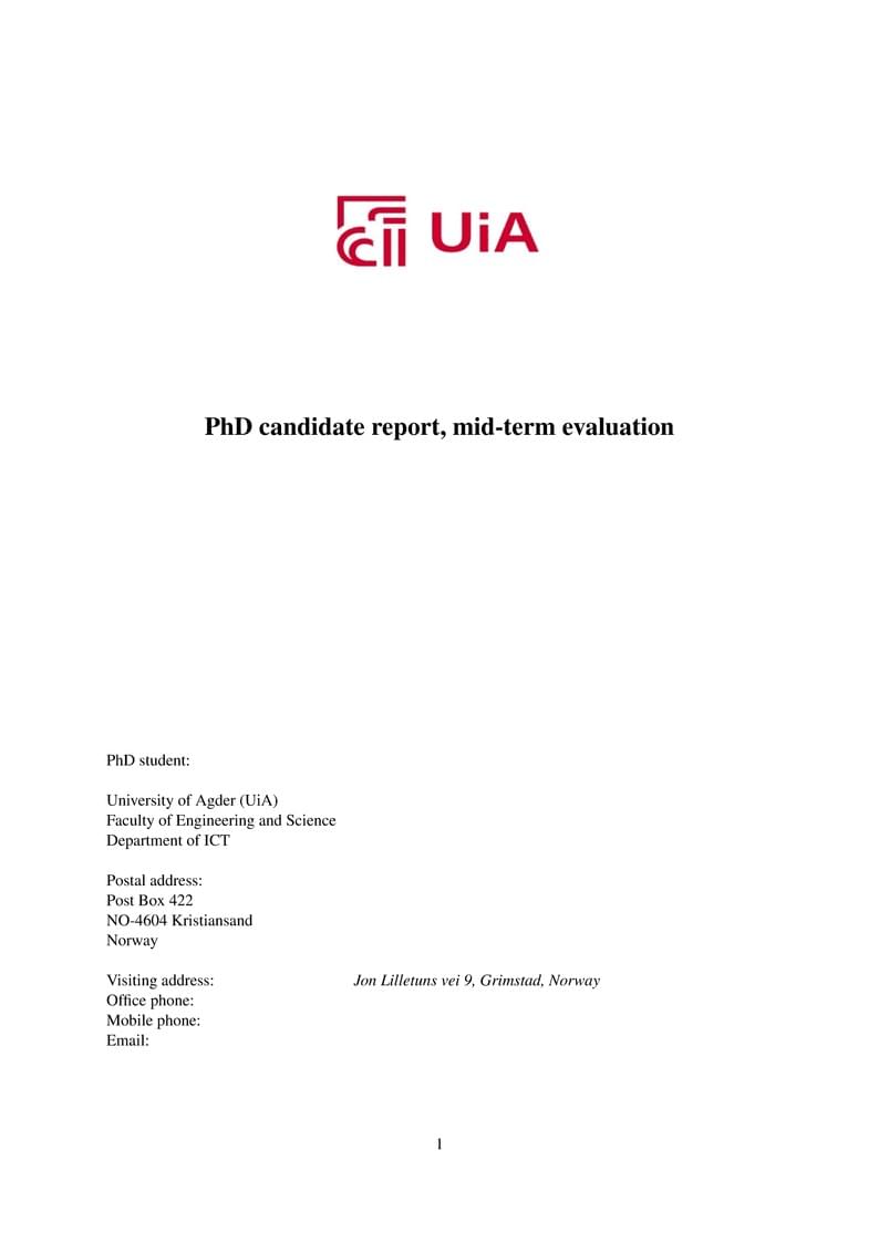 UiA PhD Mid-term Report template
