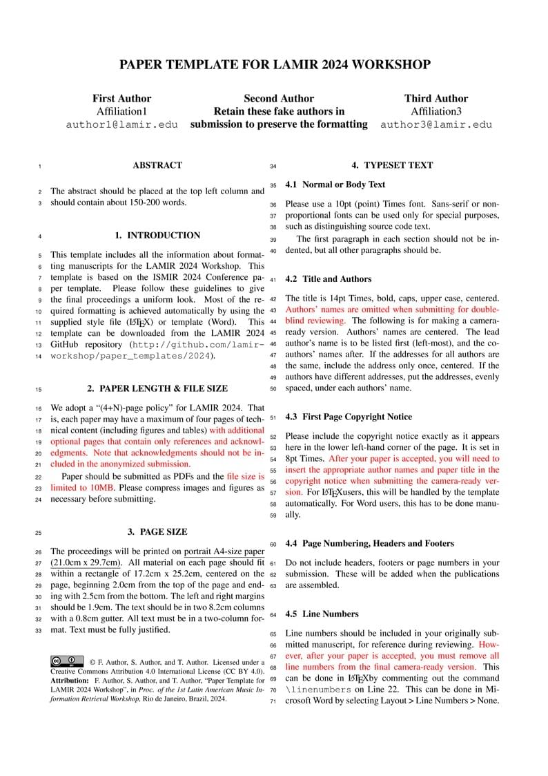 Paper Template for LAMIR 2024