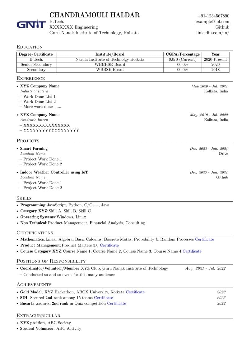 Guru Nanak Institute of Technology Resume