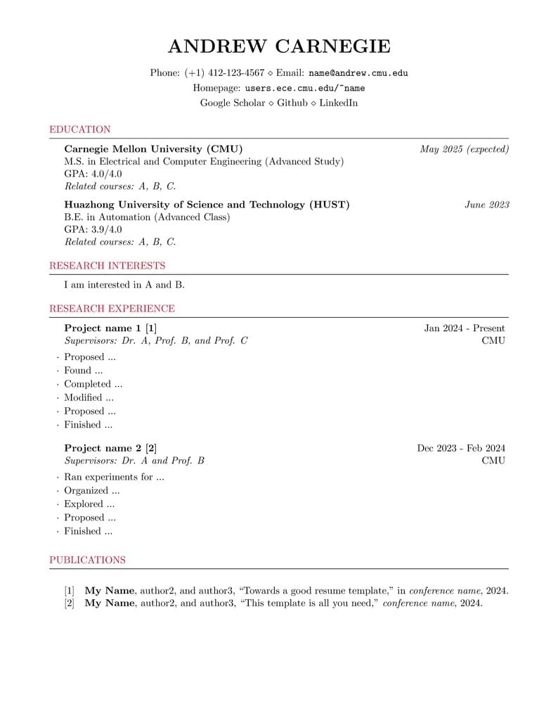 Resume Template for PhD applicant
