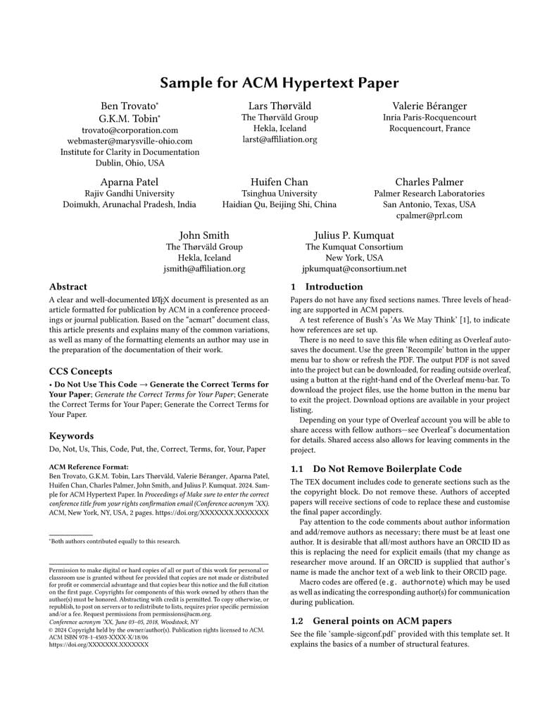 ACM Hypertext Conference Template