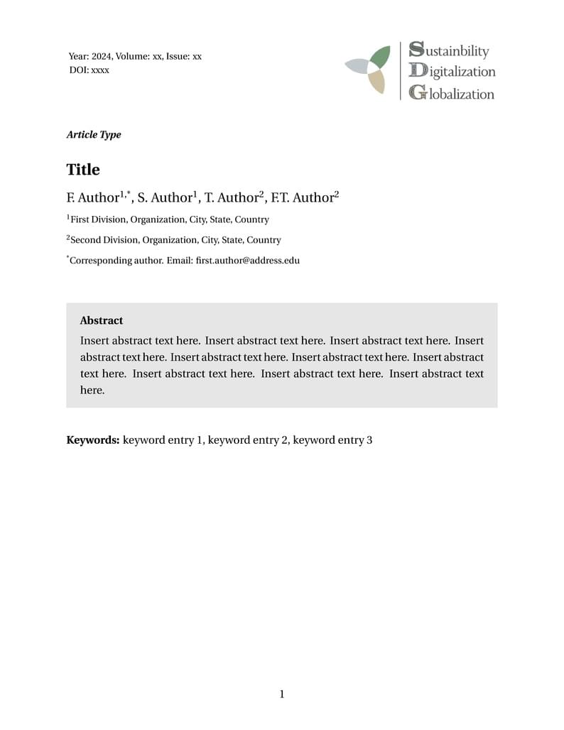 Journal of Sustainability, Digitalizaiton, and Globalization Template