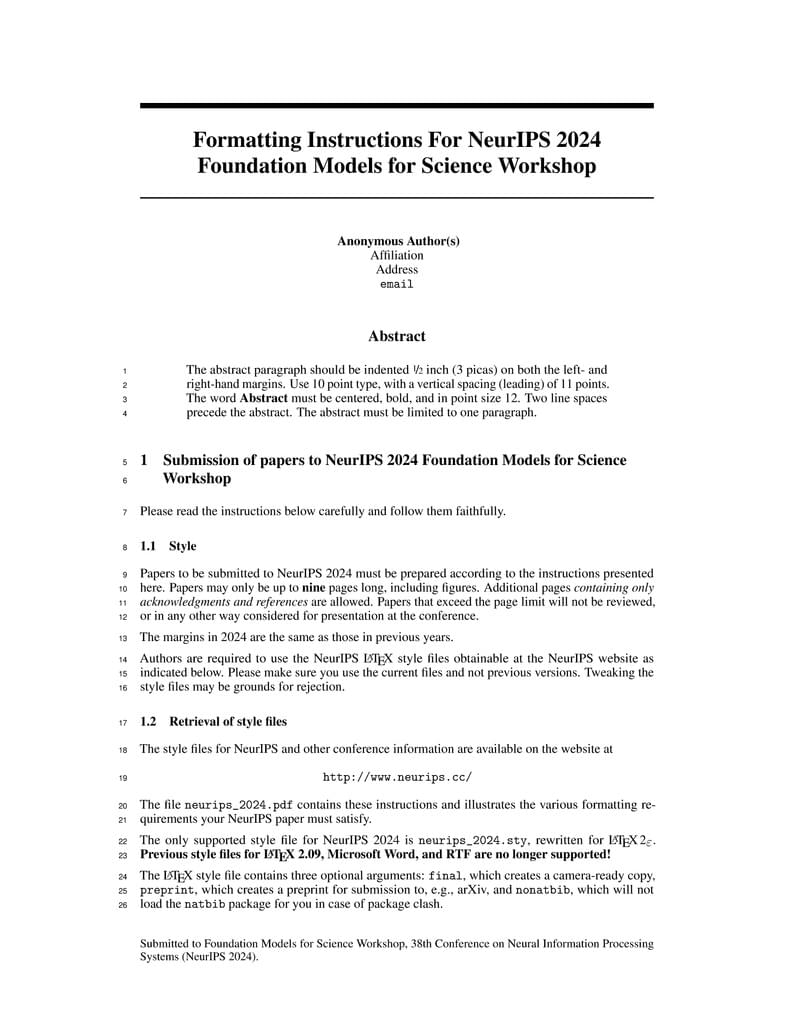 NeurIPS 2024 Foundation Models for Science Workshop