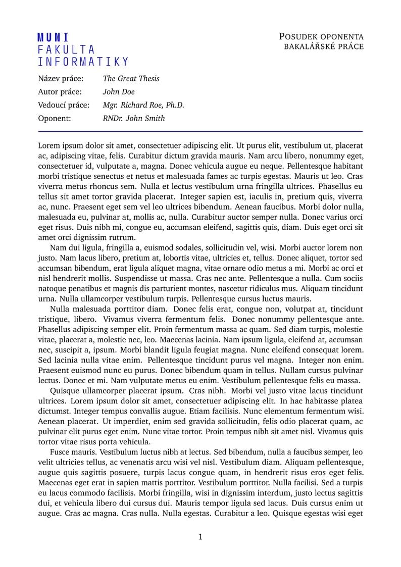 Thesis report for the Faculty of Informatics at the Masaryk University in Brno