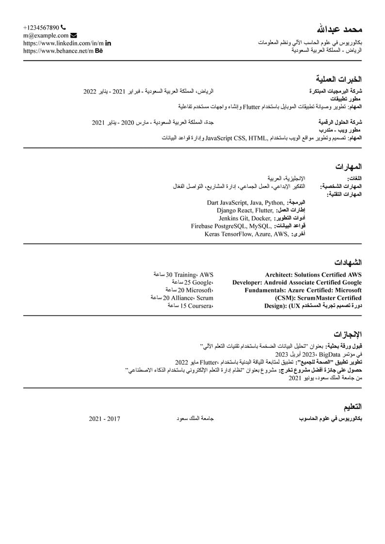 ATS-Compatible Arabic CV Template