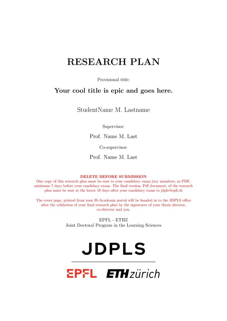JDPLS || EPFL - ETHZ || Candidacy Exam Research Plan Template_v0.1