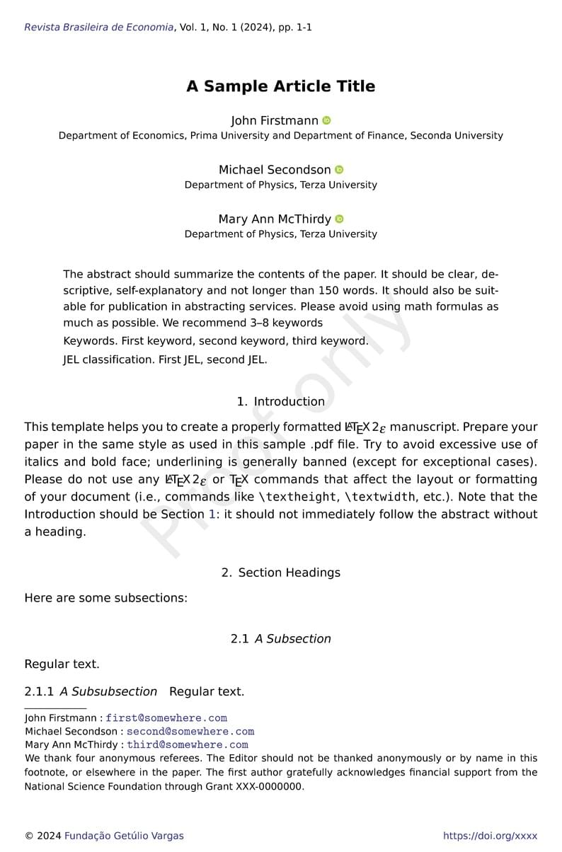 Revista Brasileira de Economia: LaTeX Template