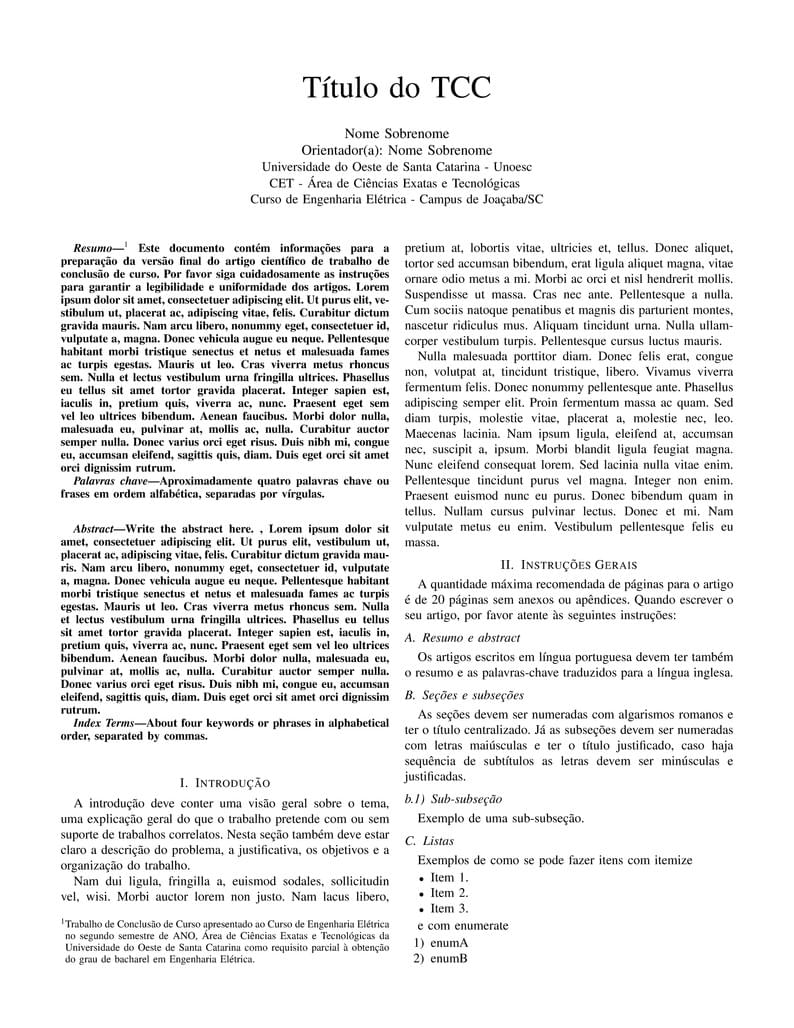 Modelo de Artigo - TCC Eng. Elétrica Unoesc