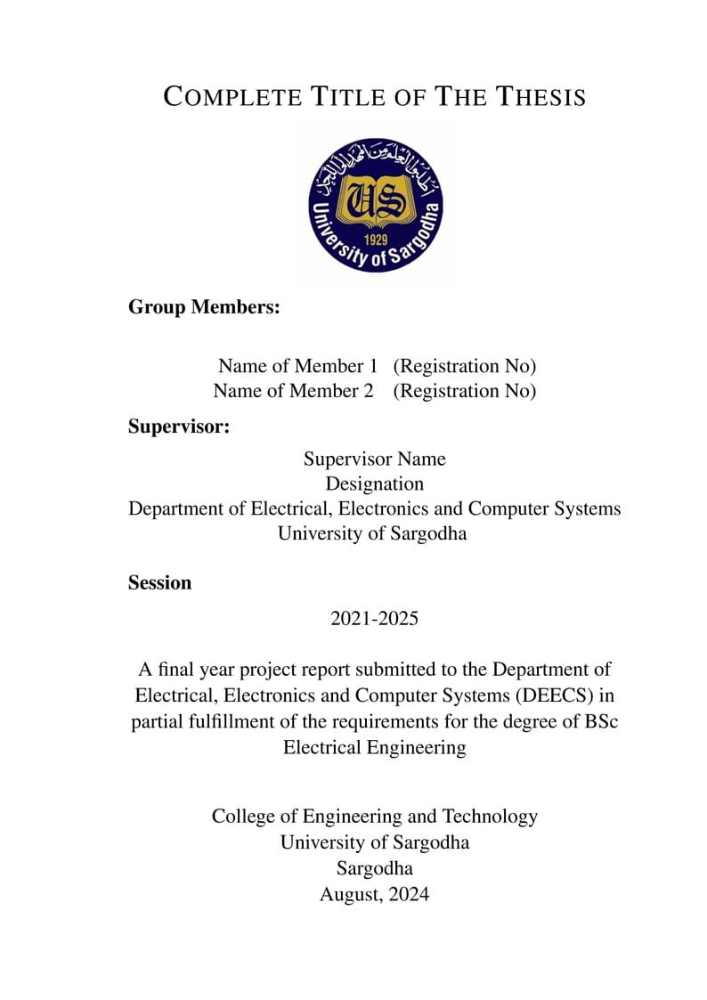 Final Year Project Thesis Template, University of Sargodha