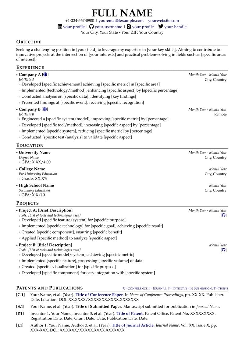 Academic CV Template