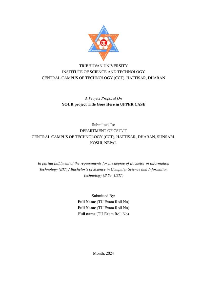 Project proposal Format For B.Sc. CSIT and BIT, TU, IOST
