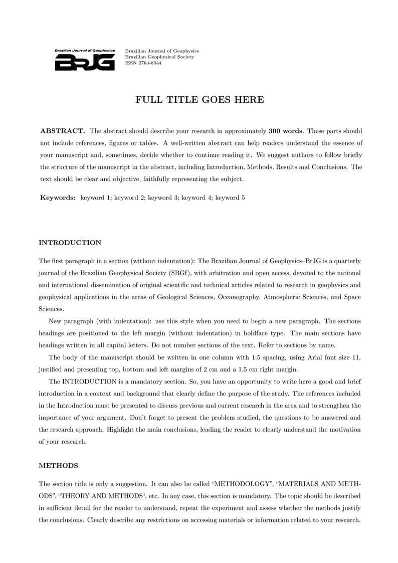 BrJG – Brazilian Journal of Geophysics Template