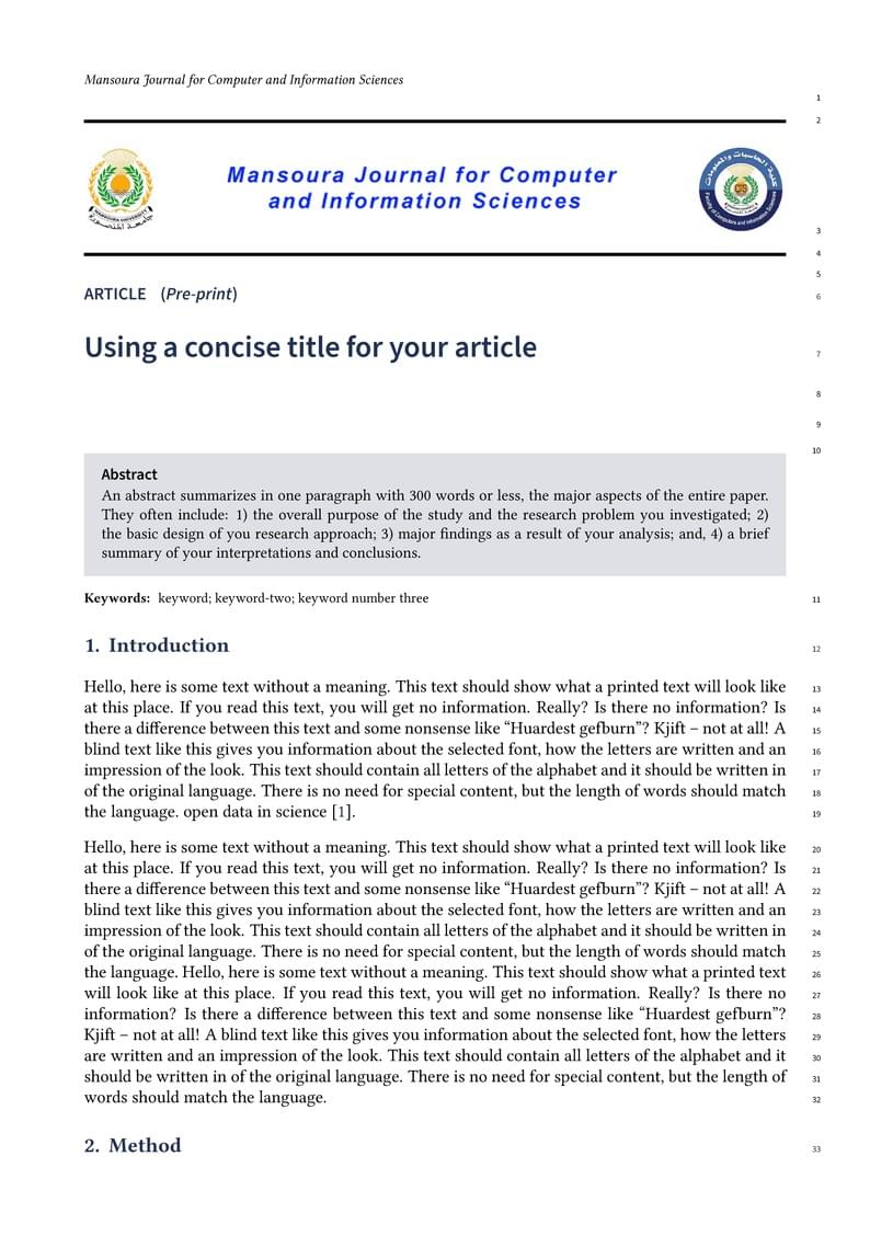 Mansoura Journal for Computer and Information Sciences (MJCIS) template