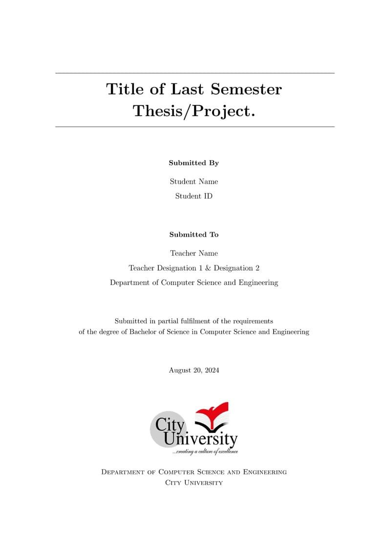 City University (CU) Thesis Project Template - Department of CSE