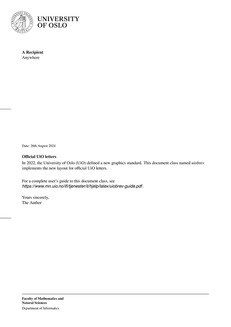 UiO Official letter
