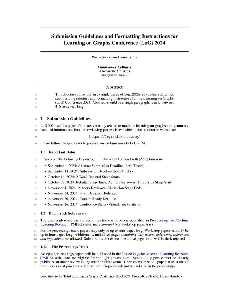 Submission Guidelines and Formatting Instructions for LoG Conference 2024