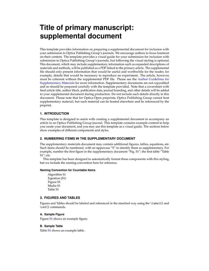 LaTeX template for preparing supplementary material for submission to Optica